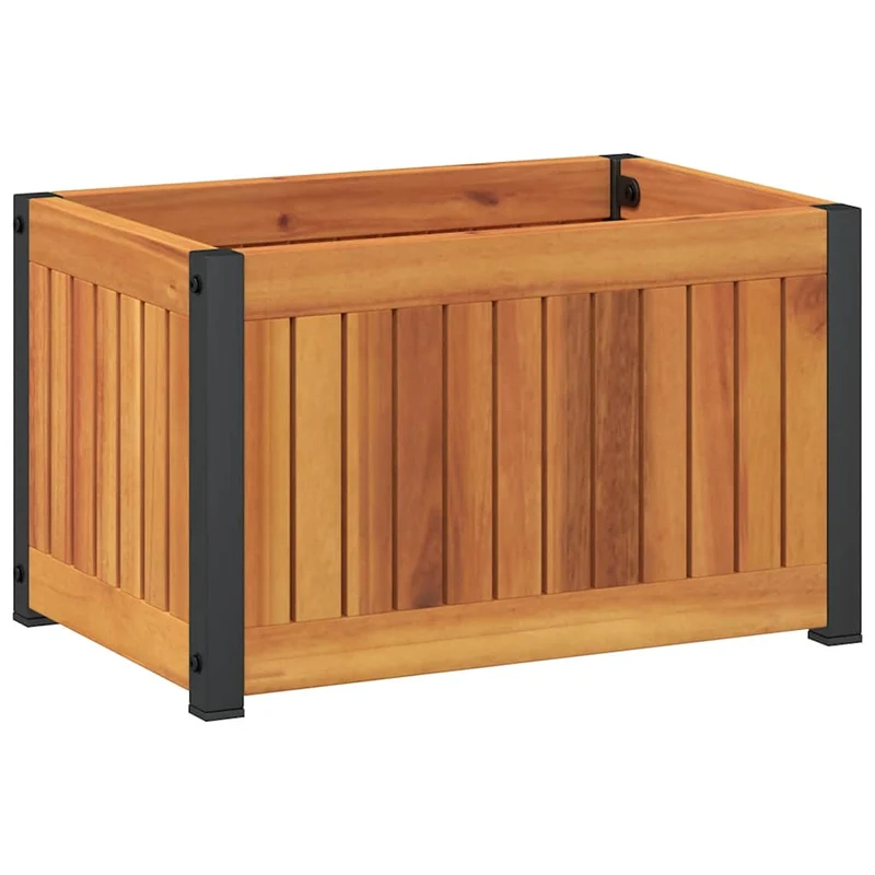 Jardinera De Madera Maciza De Acacia Y Acero 45x30x27,5 Cm