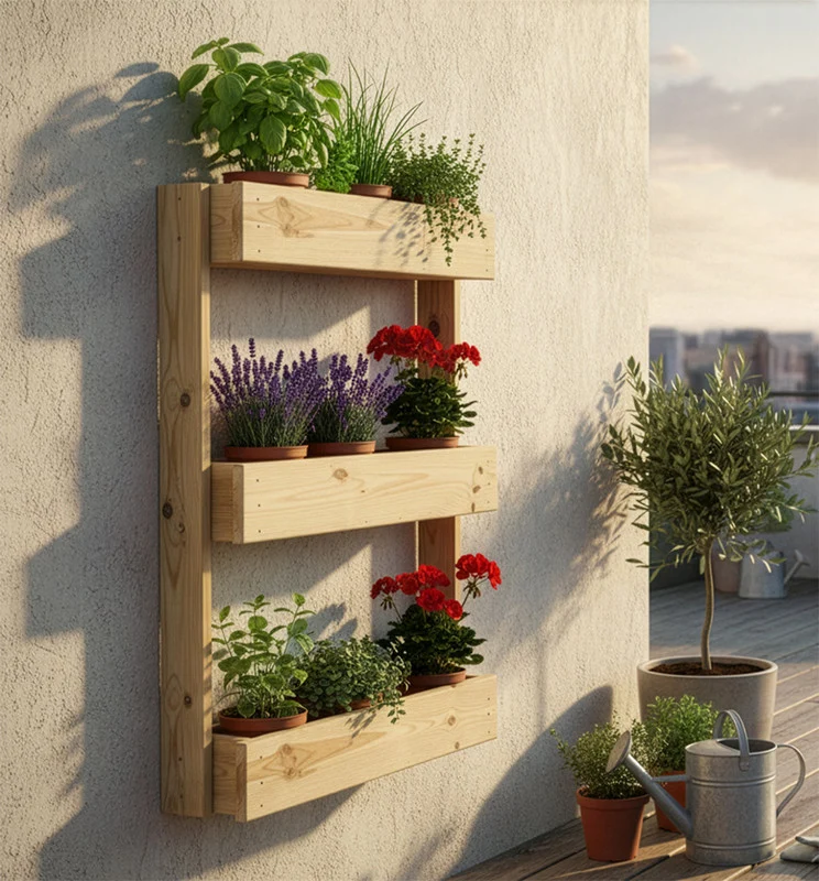 Jardinera Vertical Stand Line Wall 3B Madera Tratada Exterior Hortalia