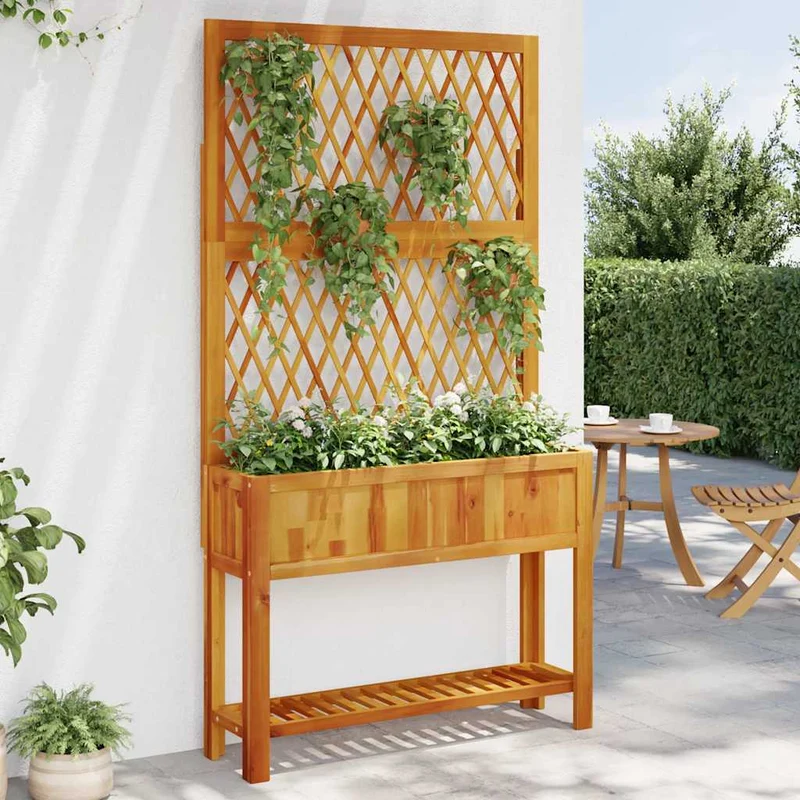 Jardinera Con Enrejado Y Estante Acacia Maciza 100x32x185 Cm