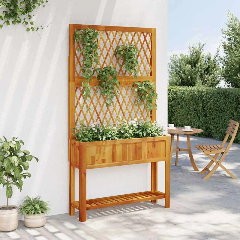 Jardinera Con Enrejado Y Estante Acacia Maciza 100x32x185 Cm