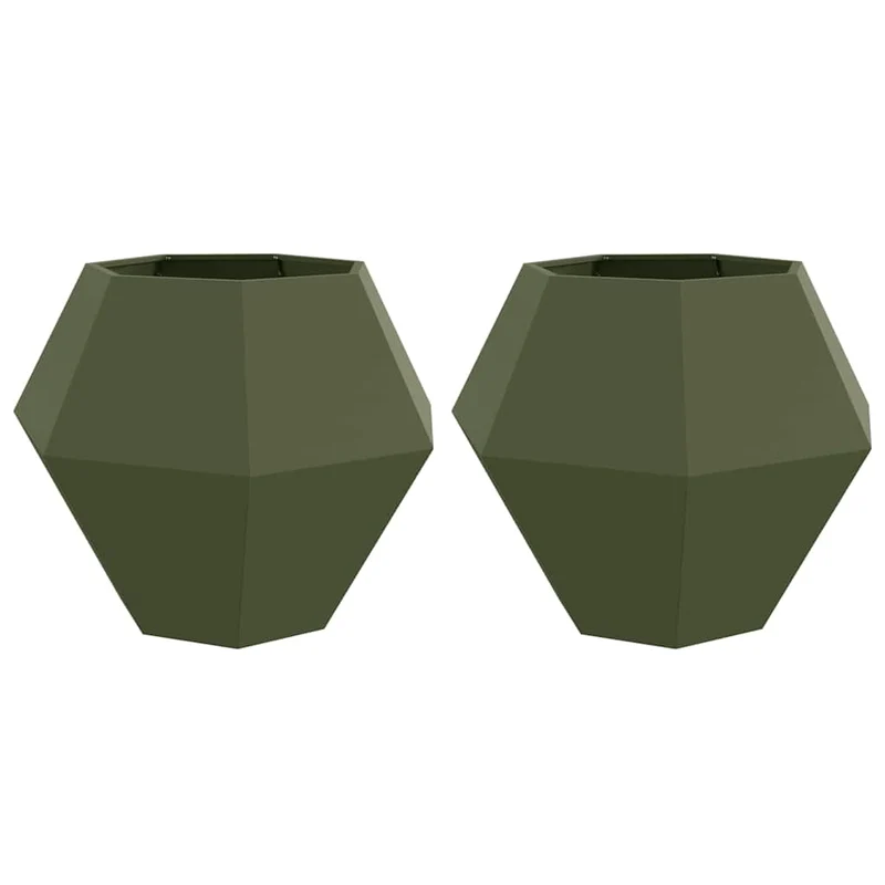 Jardinera 2 Uds. Verde Oliva 100 X 100 X 80 Cm Acero