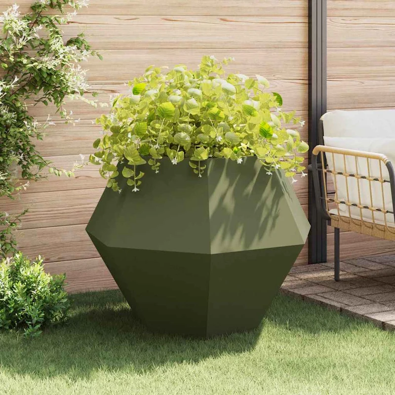 Jardinera 2 Uds. Verde Oliva 100 X 100 X 80 Cm Acero