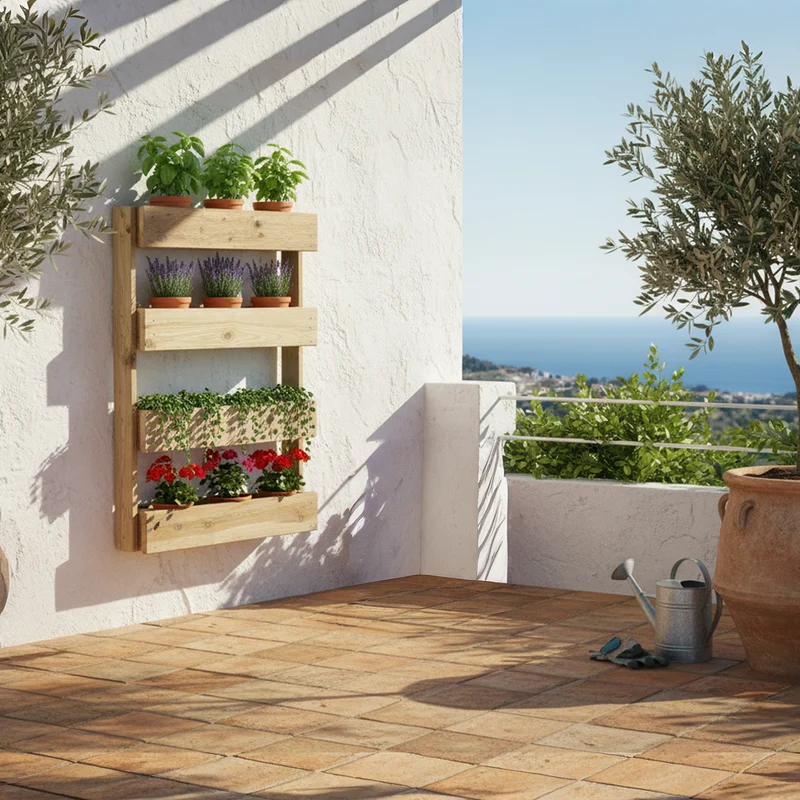 Jardinera Vertical Madera Tratada Exterior Stand Line Wall KD 4B Hortalia