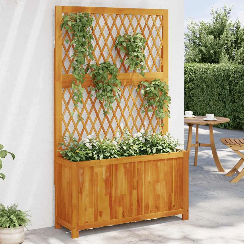 Jardinera Con Enrejado Y Estante Acacia Maciza 100x32x165 Cm