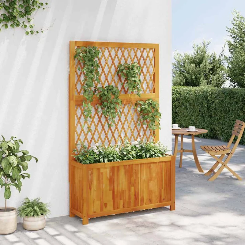 Jardinera Con Enrejado Y Estante Acacia Maciza 100x32x165 Cm