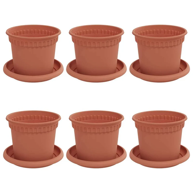 Macetas 6 Uds. Rojo Ladrillo Plástico