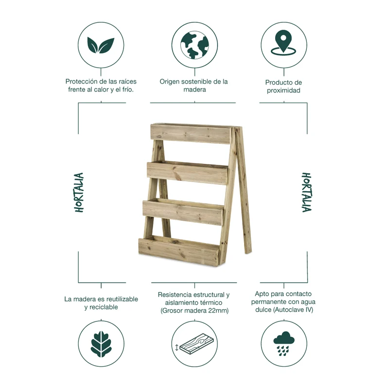 Jardinera Vertical Madera Tratada Exterior Stand Line Island 4B Hortalia