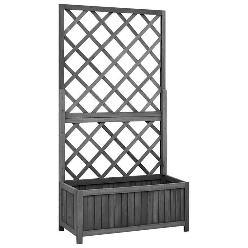 Jardinera Con Enrejado Negro 70x30x135 Cm Madera Maciza De Abeto