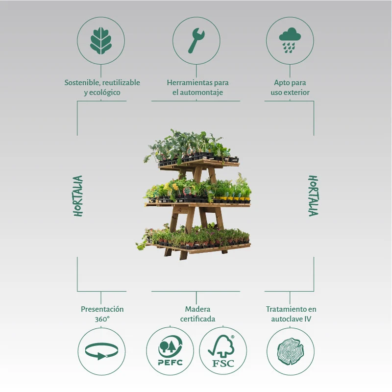 Estantería Expositor De Madera Para Plantas Grow Hortalia