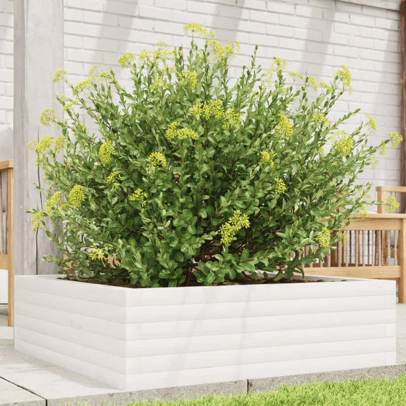 Jardinera De Madera Maciza De Pino Blanca 80x80x23 Cm