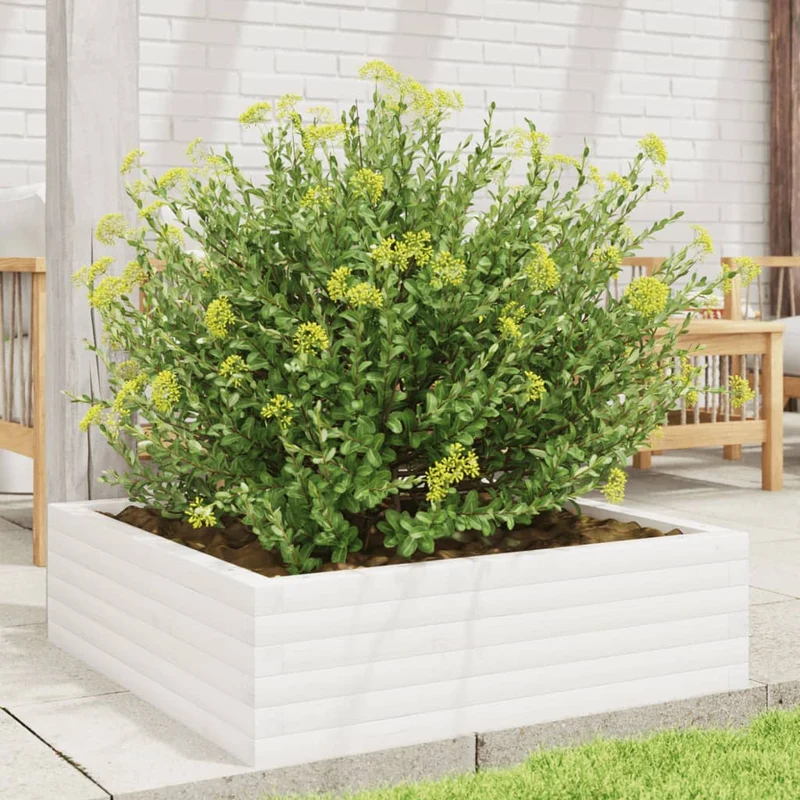 Jardinera De Madera Maciza De Pino Blanca 80x80x23 Cm