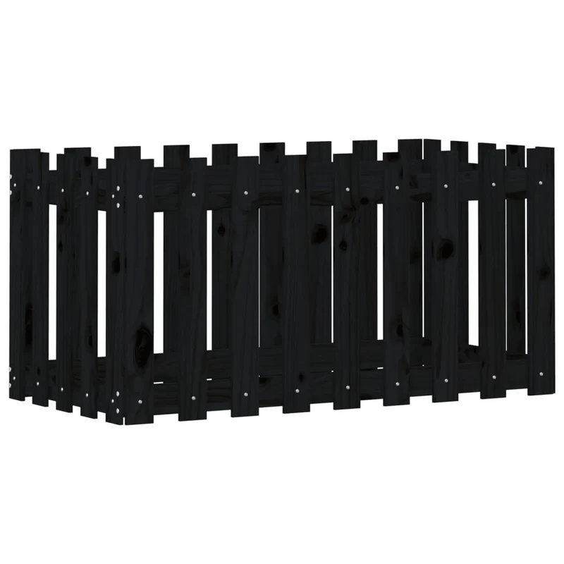 Arriate Elevado Jardín Con Valla Madera Pino Negro 100x50x50cm