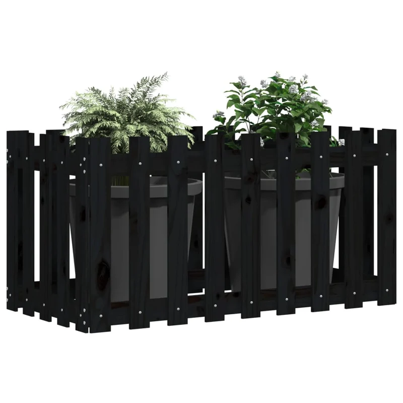 Arriate Elevado Jardín Con Valla Madera Pino Negro 100x50x50cm