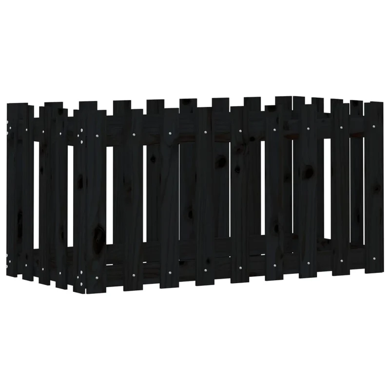 Arriate Elevado Jardín Con Valla Madera Pino Negro 100x50x50cm