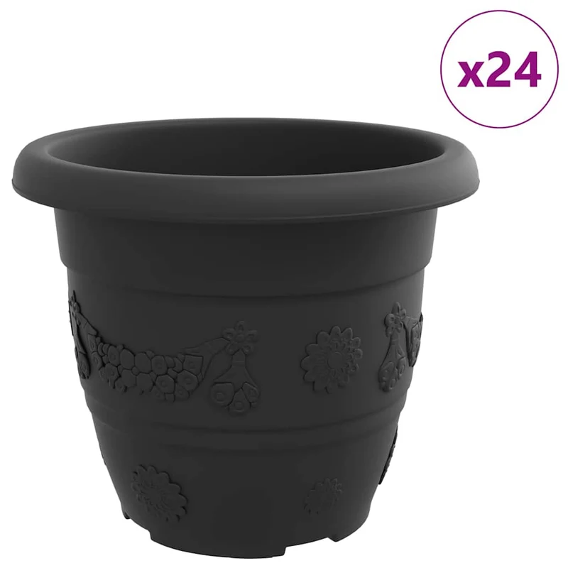 Maceta Redonda Para Flores 24 Uds. Negro Ø 30 X 25 Cm Plástico