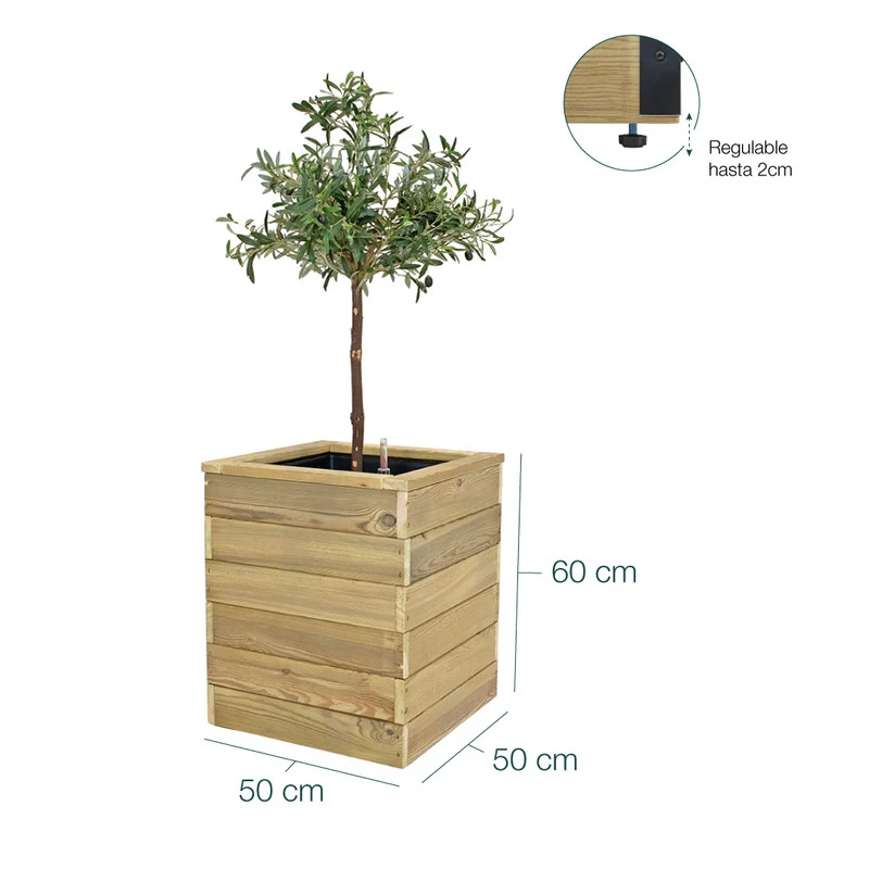 Jardinera De Madera Con Autorriego 50x50x60 Cm Nidum Basic Hortalia