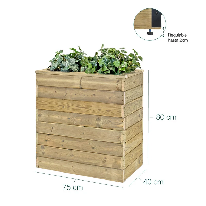 Jardinera De Madera Con Autorriego 75x40x80 Cm Nidum Basic Hortalia