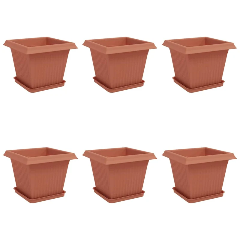 Macetas 6 Uds. Rojo Ladrillo Plástico