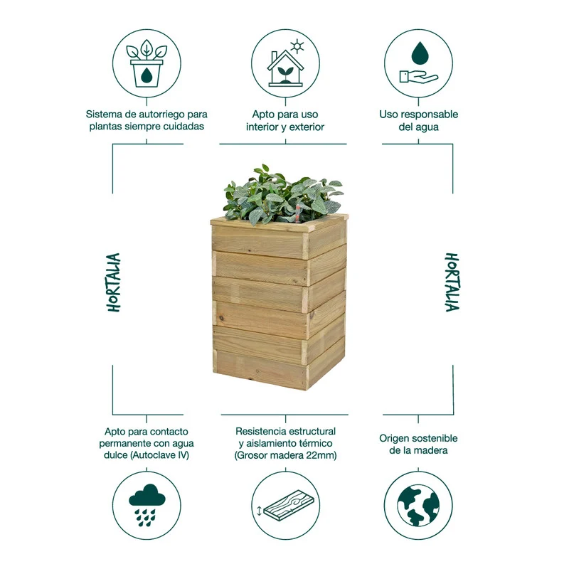 Jardinera De Madera Con Autorriego 40x40x60 Cm Nidum Basic Hortalia