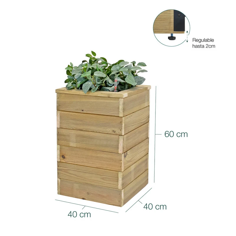 Jardinera De Madera Con Autorriego 40x40x60 Cm Nidum Basic Hortalia