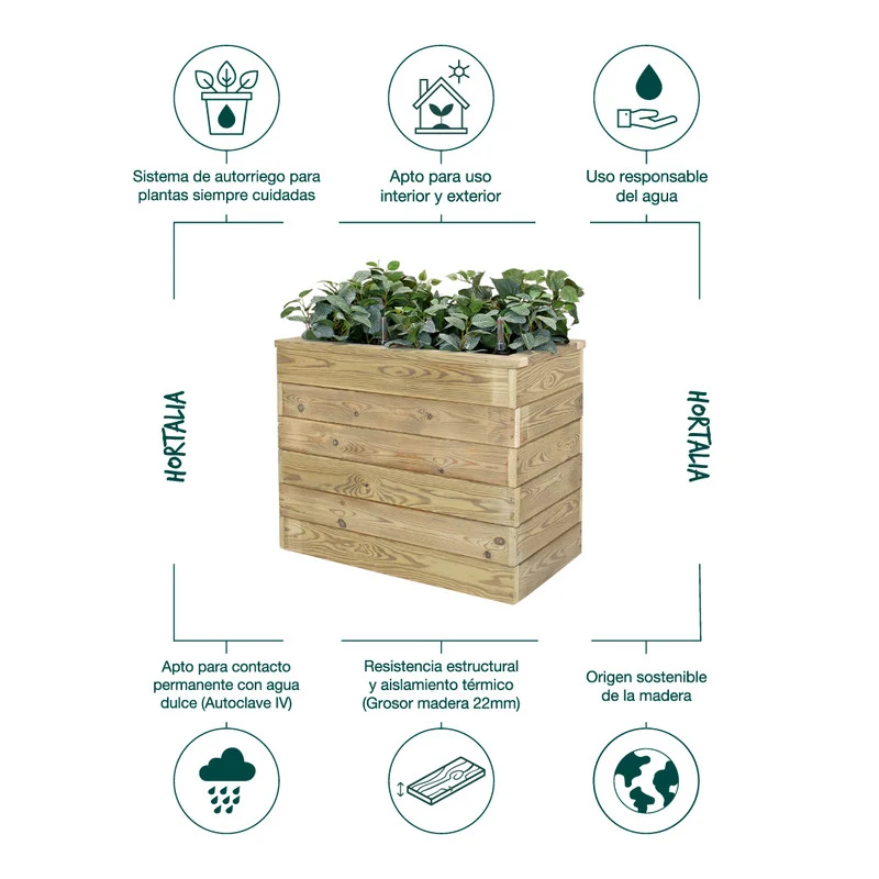 Jardinera De Madera Con Autorriego 75x40x60 Cm Nidum Basic Hortalia