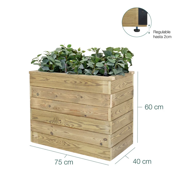 Jardinera De Madera Con Autorriego 75x40x60 Cm Nidum Basic Hortalia