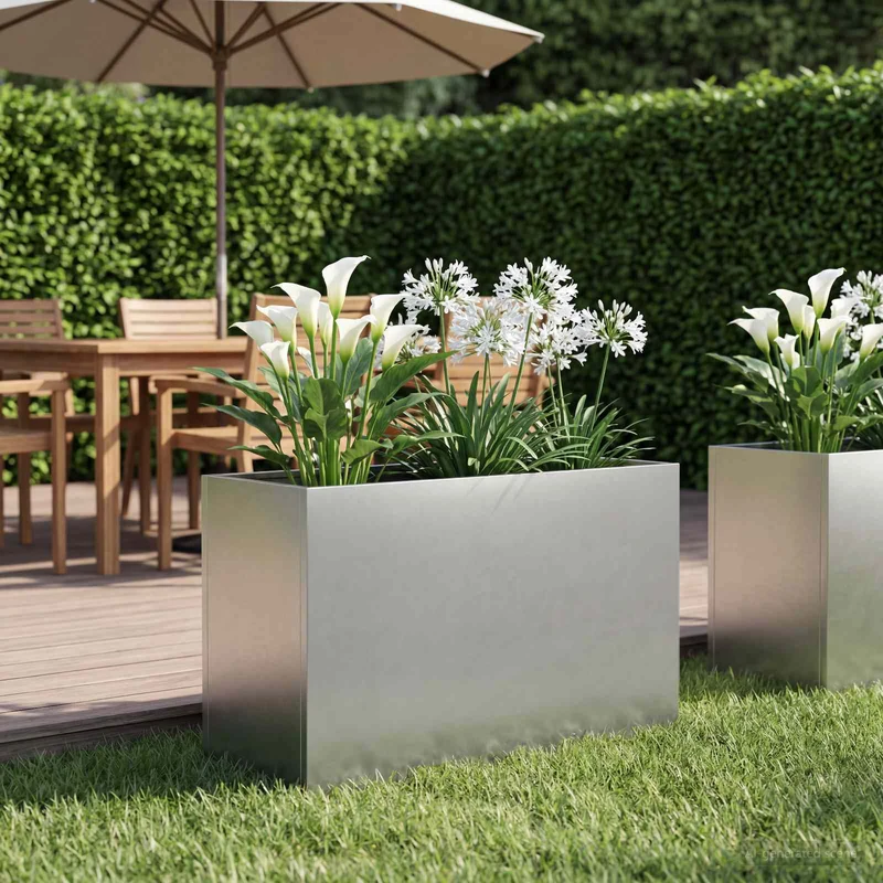 Macetero De Jardín Plateado 80 X 40 X 50 Cm Acero Inoxidable