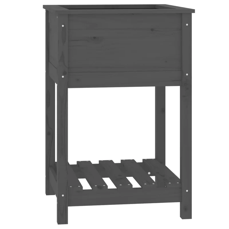 Jardinera Con Estante Madera Maciza De Pino Gris 54x34,5x81 Cm
