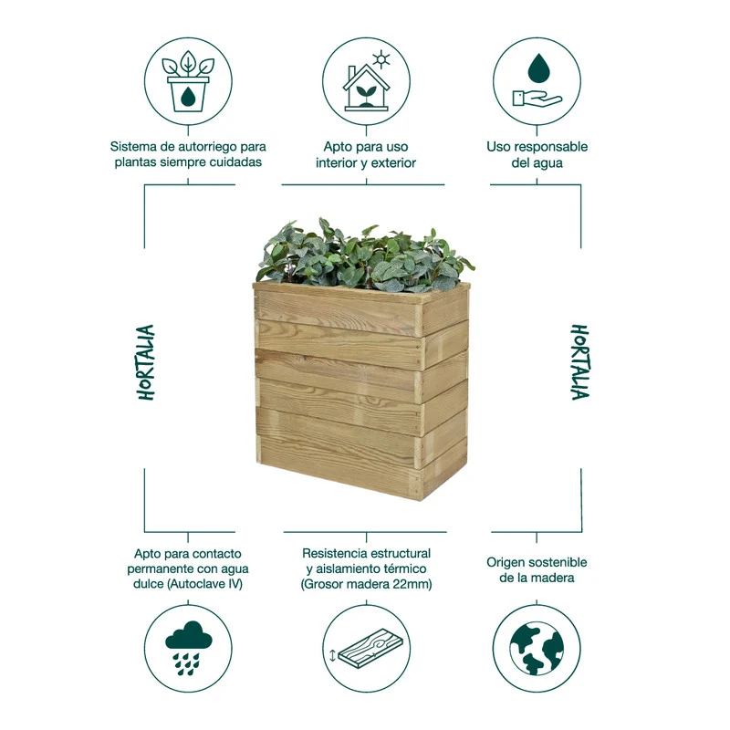 Jardinera De Madera Con Autorriego 60x34x60 Cm Nidum Basic Hortalia