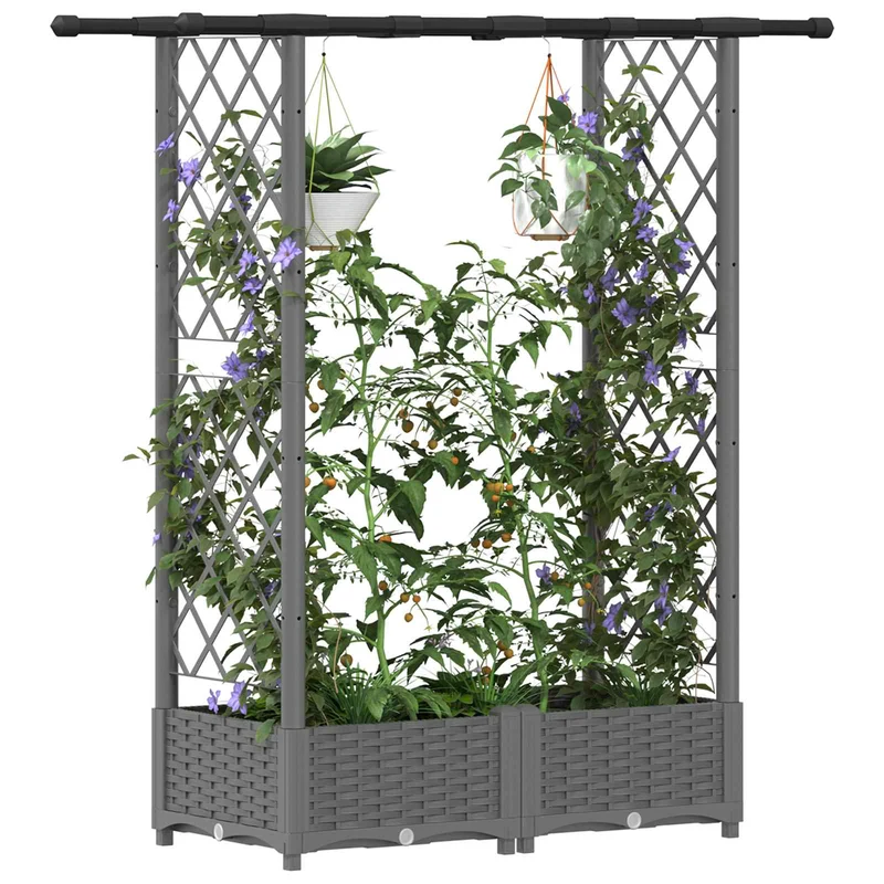 Cama Elevada Con Trellis Y Techo Gris Claro 122,5 X 40 X 121 Cm