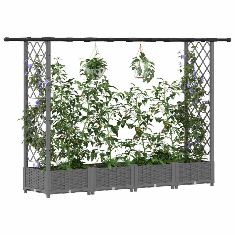 Cama Elevada Con Trellis Y Techo Gris Claro 203 X 40 X 121 Cm