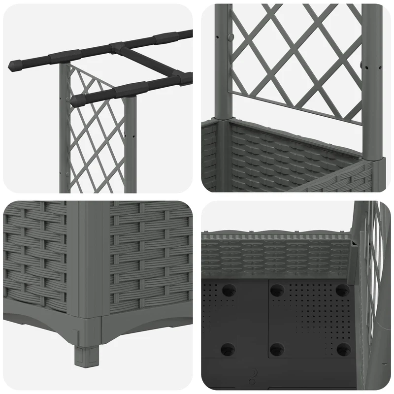 Cama Elevada Con Trellis Y Techo Gris Claro 203 X 40 X 121 Cm