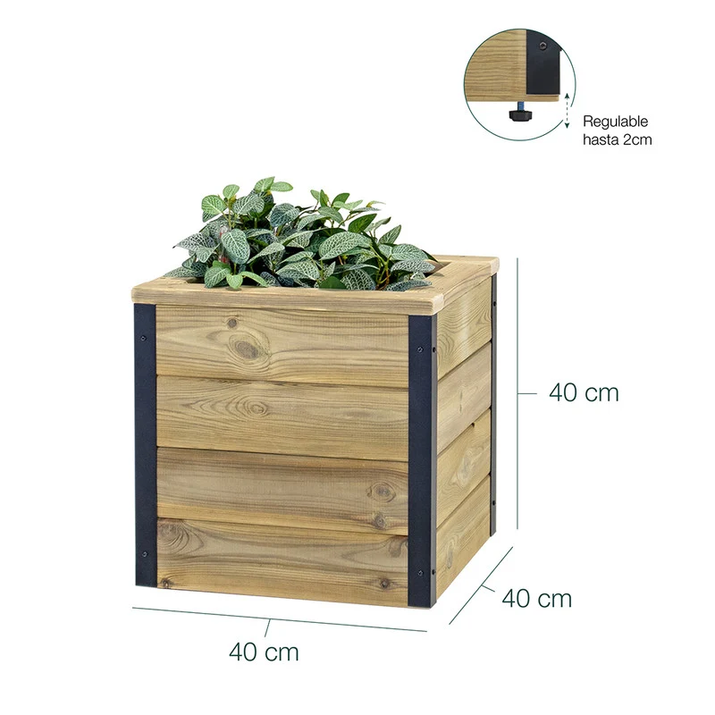 Jardinera De Madera Con Autorriego 40x40x40 Cm Nidum Hortalia
