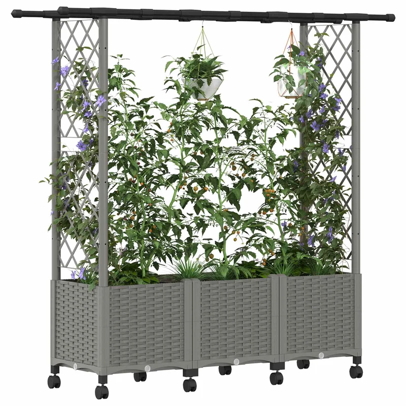 Cama Elevada Con Trellis Y Techo Gris Claro 162,5 X 40 X 142 Cm