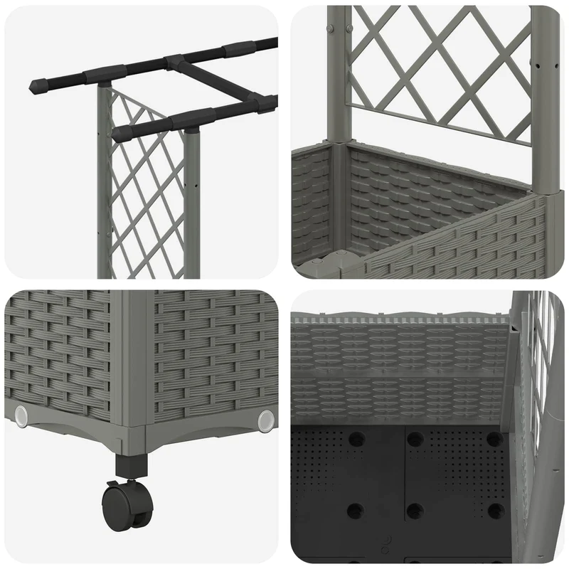 Cama Elevada Con Trellis Y Techo Gris Claro 162,5 X 40 X 142 Cm