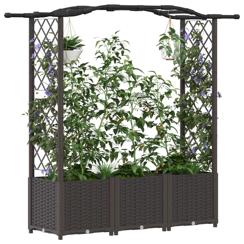 Cama Elevada Con Trellis Y Techo Marrón 164 X 40 X 138 Cm Pp
