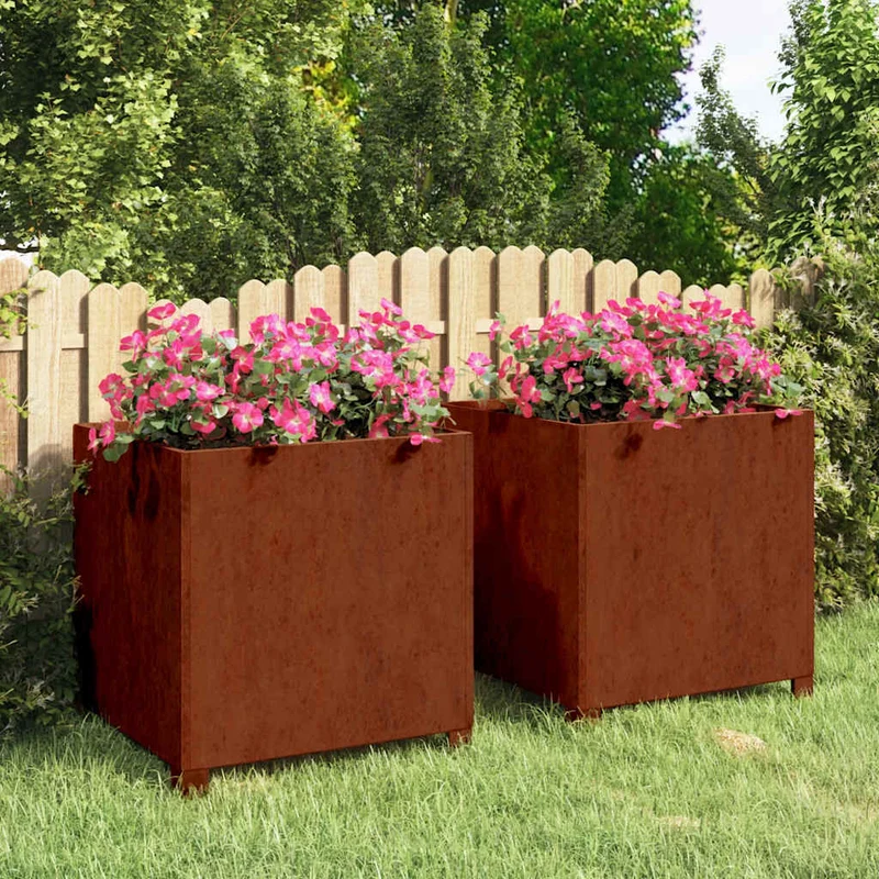 Jardineras Con Patas 2 Udss Acero Corten Oxidado 50x50x50 Cm