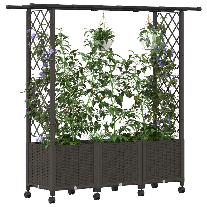 Cama Elevada Con Trellis Y Techo Marrón 162,5 X 40 X 142 Cm Pp
