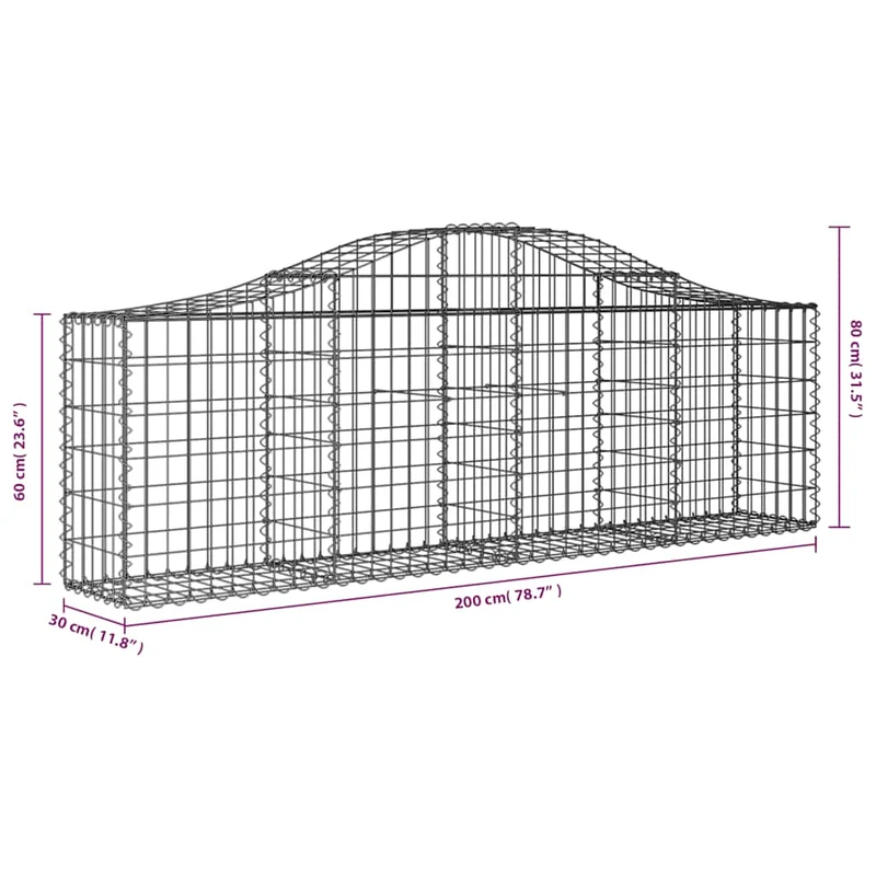 Cestas Gaviones 2 Uds Forma De Arco Hierro 200x30x60/80 Cm