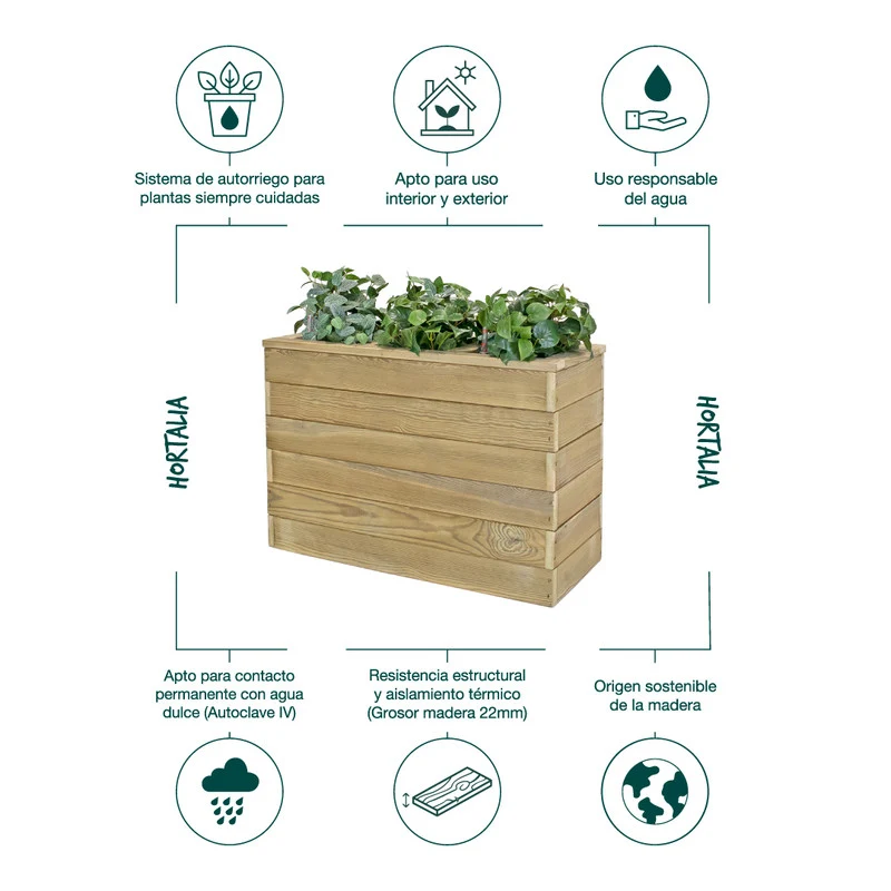Jardinera De Madera Con Autorriego 86x34x60 Cm Nidum Basic Hortalia