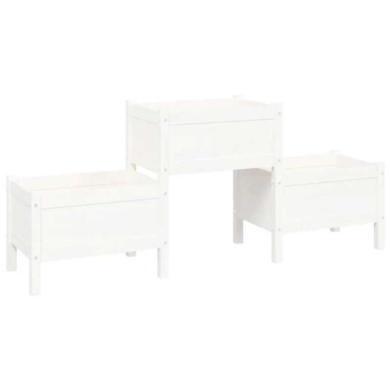 Jardinera De Madera De Pino Maciza Blanca 178,5x44x75 Cm