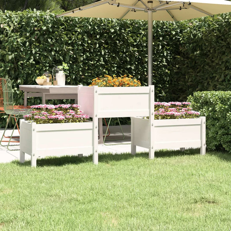 Jardinera De Madera De Pino Maciza Blanca 178,5x44x75 Cm