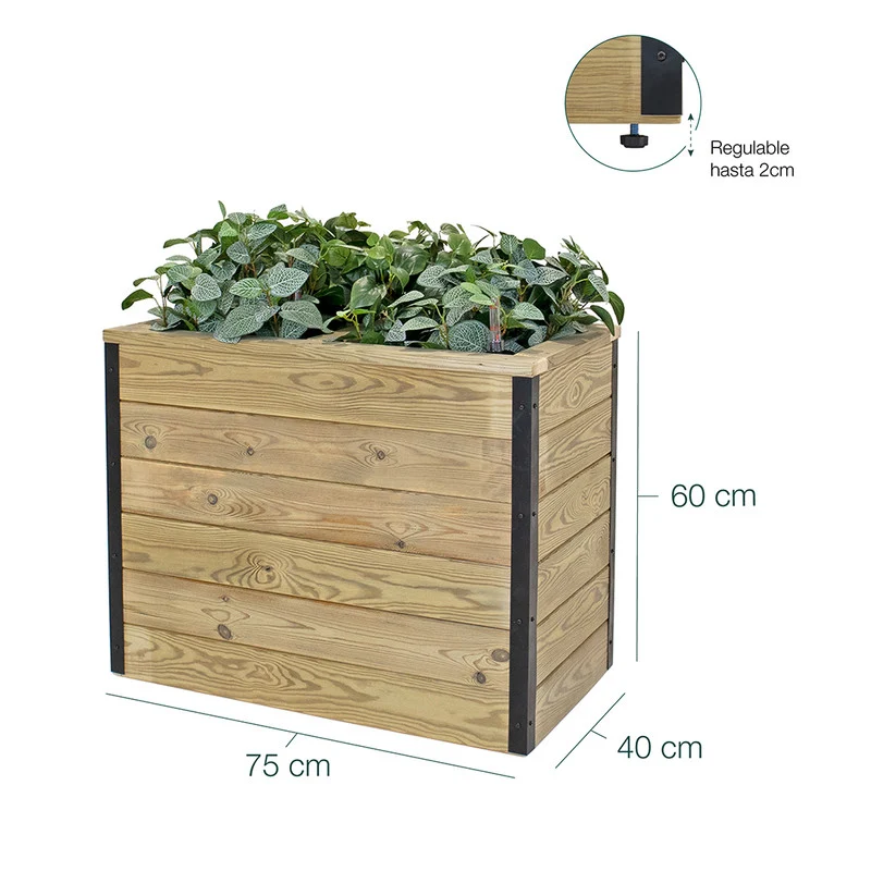 Jardinera De Madera Con Autorriego 75x40x60 Cm Nidum Hortalia