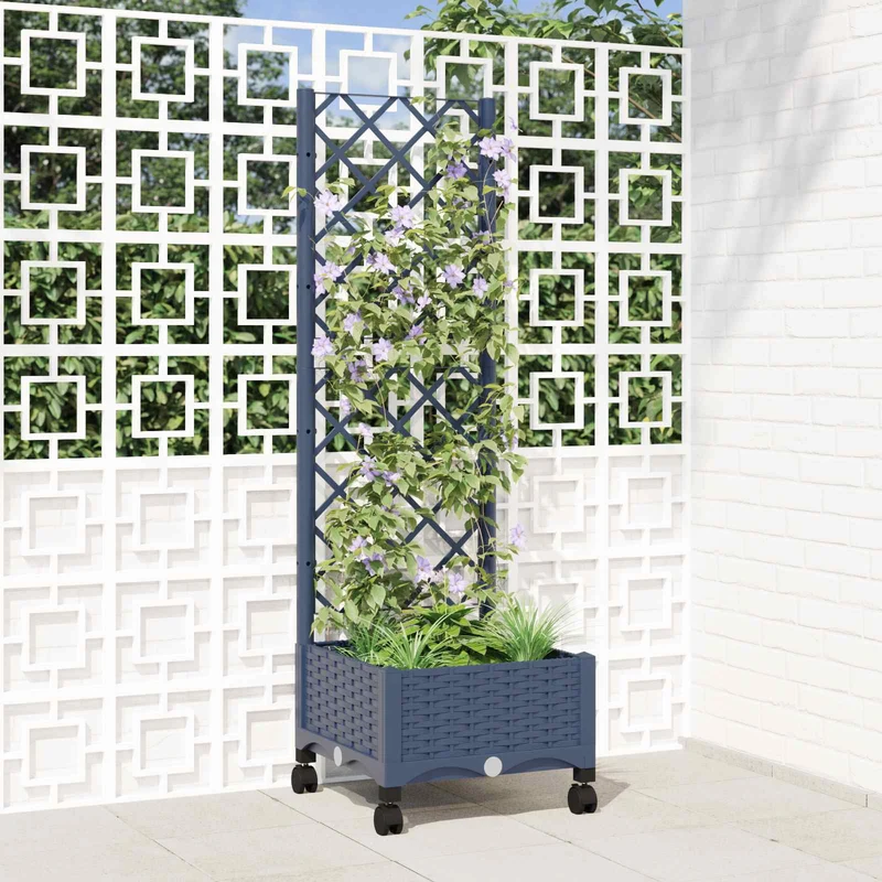 Jardinera Con Enrejado Y Ruedas Gris Azulado 40 X 40 X 131,5 Cm