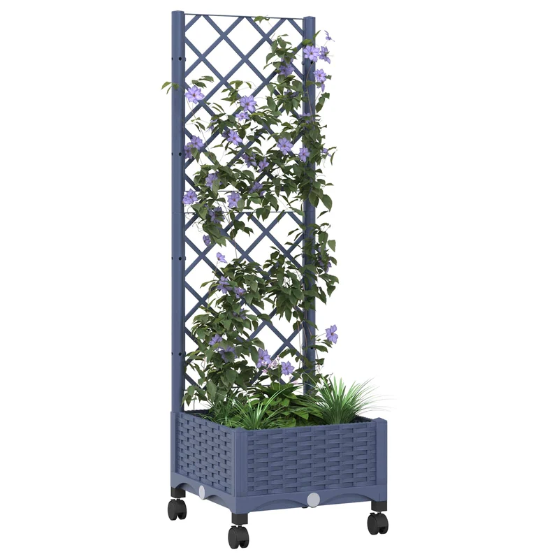 Jardinera Con Enrejado Y Ruedas Gris Azulado 40 X 40 X 131,5 Cm