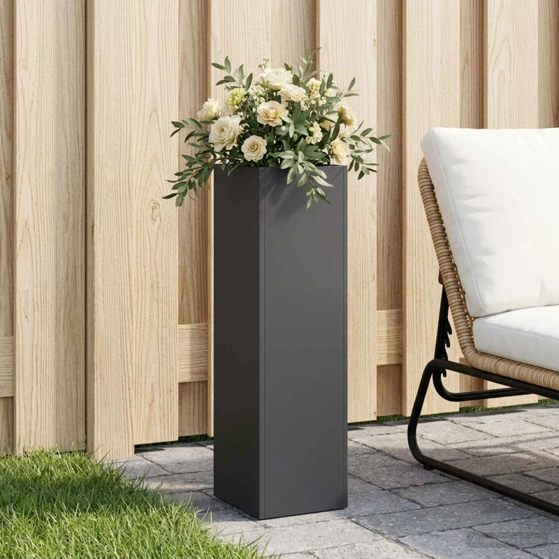 Macetero De Jardín Negro 20 X 20 X 75 Cm Acero Laminado En Frío