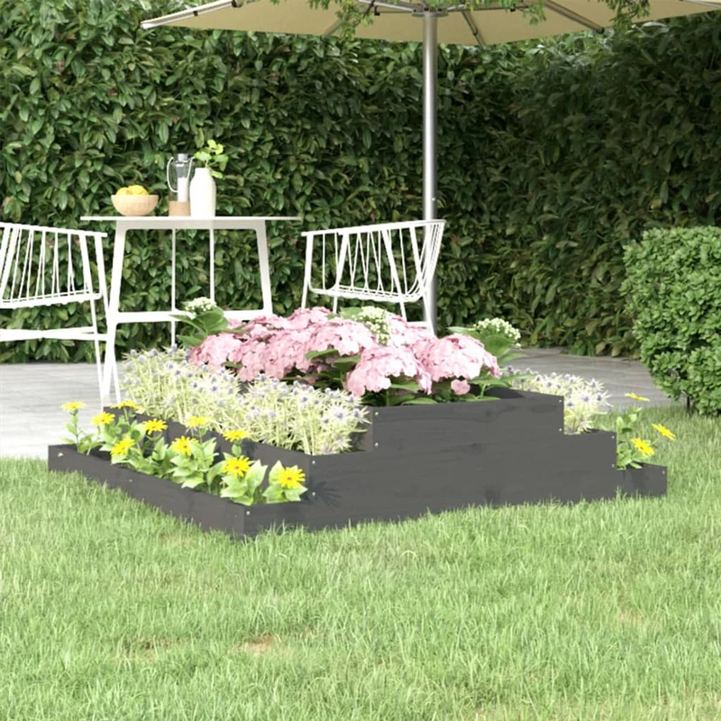 Jardinera De Madera Maciza De Pino Gris 110x110x27 Cm