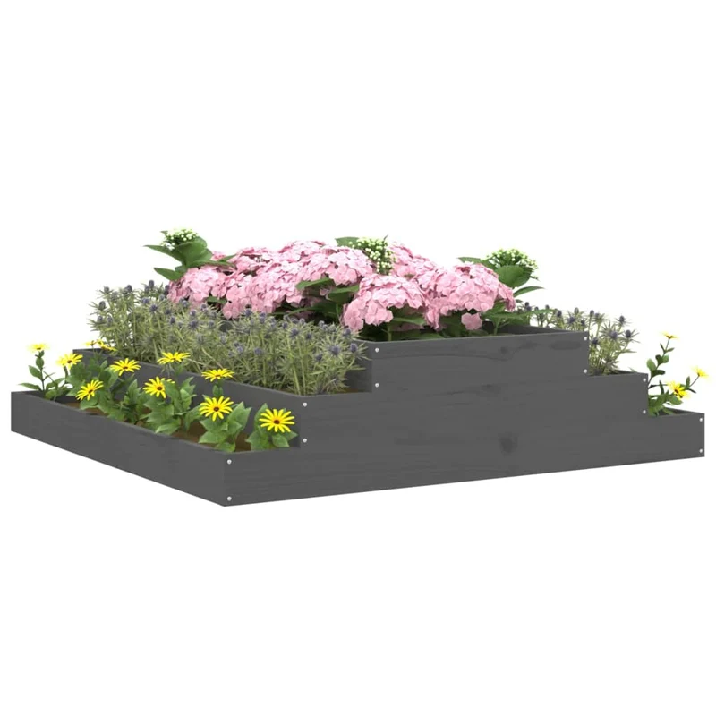 Jardinera De Madera Maciza De Pino Gris 110x110x27 Cm