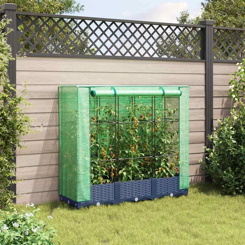 Jardinera Elevada Con Cubierta De Invernadero Aspecto Ratán 120x40x123 Cm