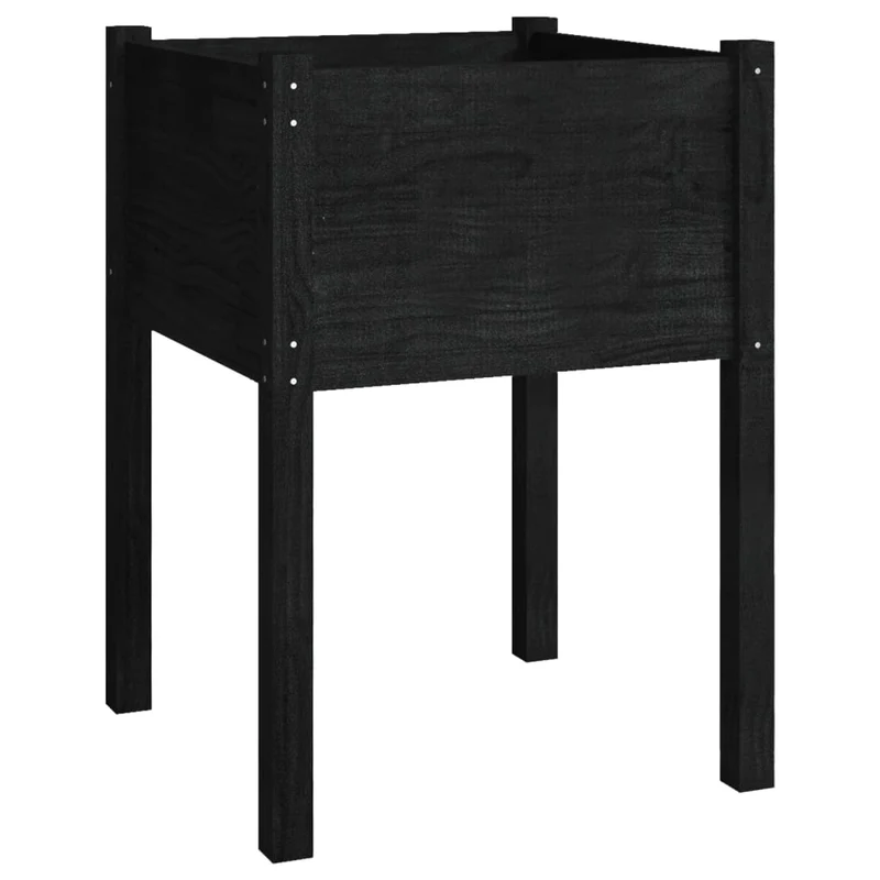 Jardinera De Madera Maciza De Pino Negro 50x50x70 Cm